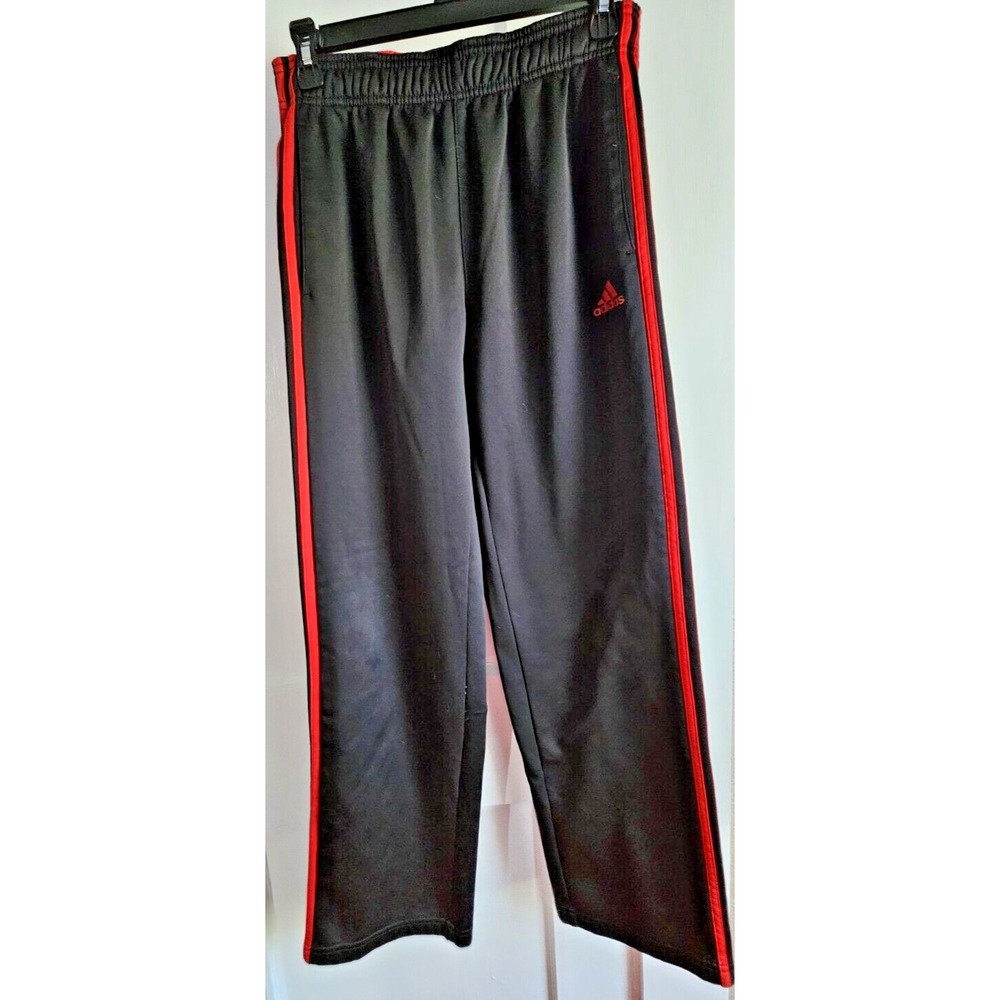 Adidas Youth black 3 red stripes track fleece sweatpants black Sz L 14/16 black